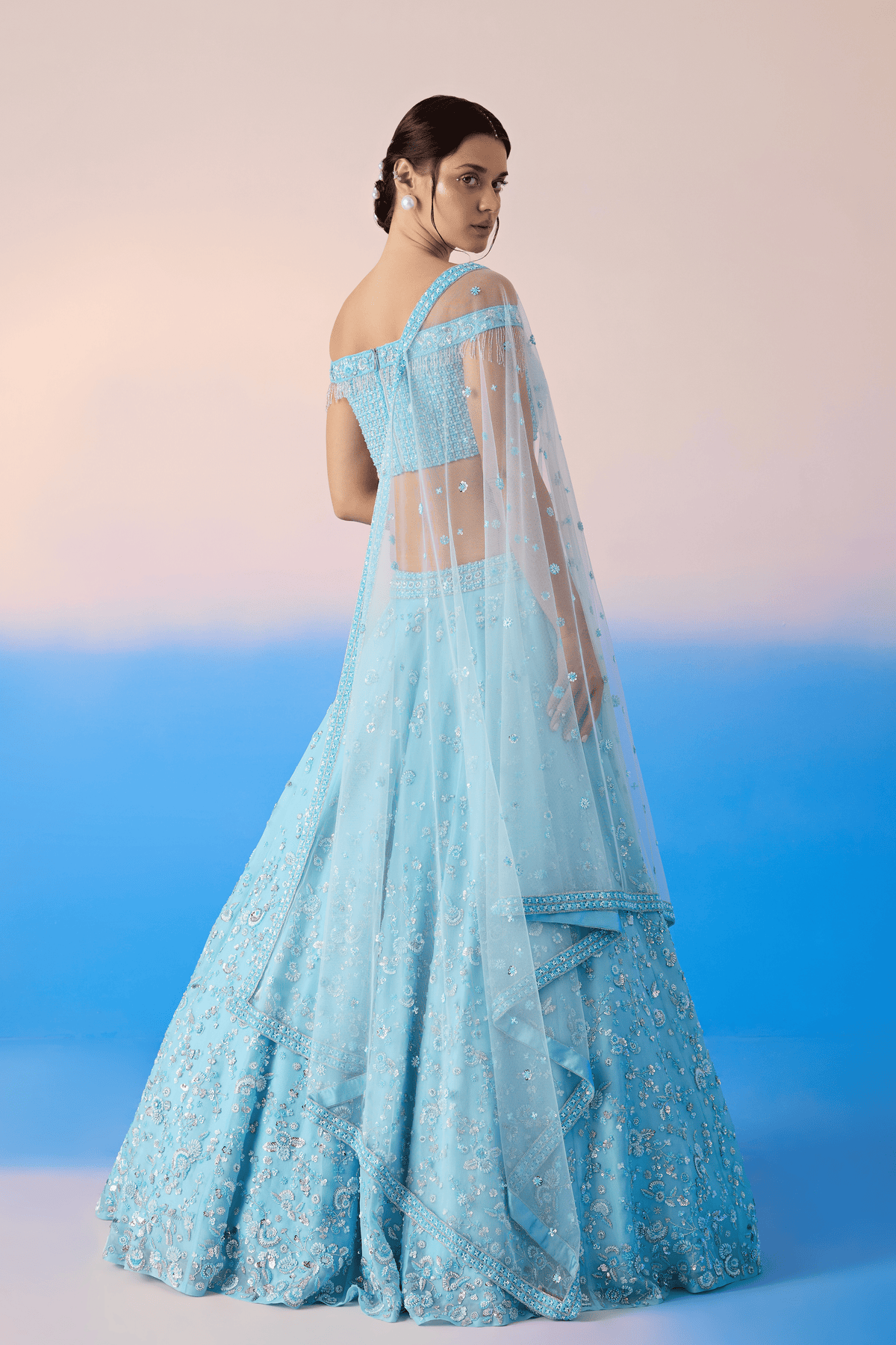Sky Blue Embroidered Lehenga Set
