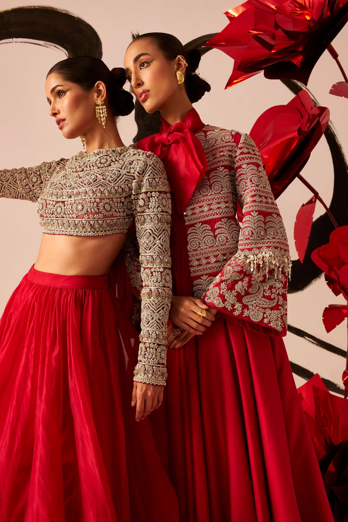 Retro Red  Floral Lehenga Set