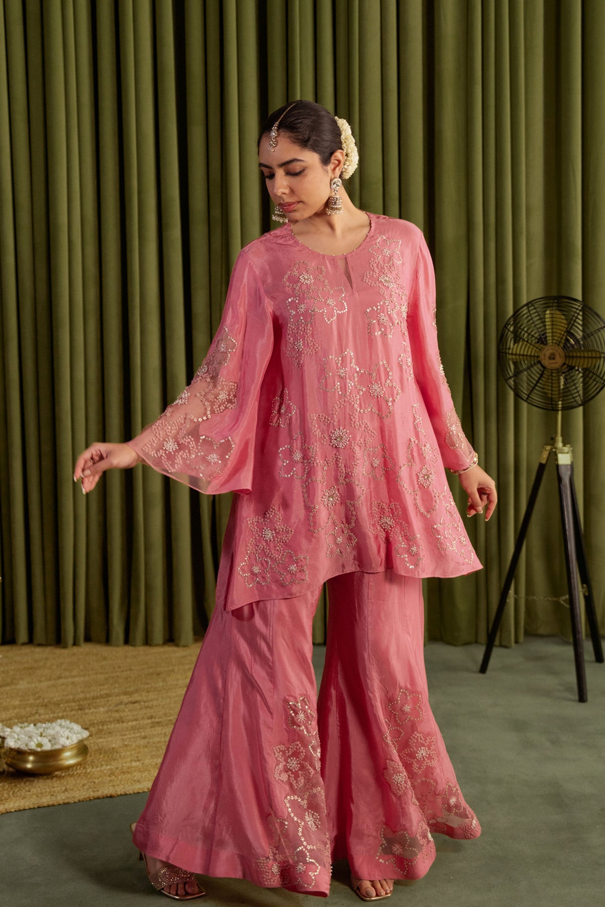 Rose Pink Embroidered Sharara Set