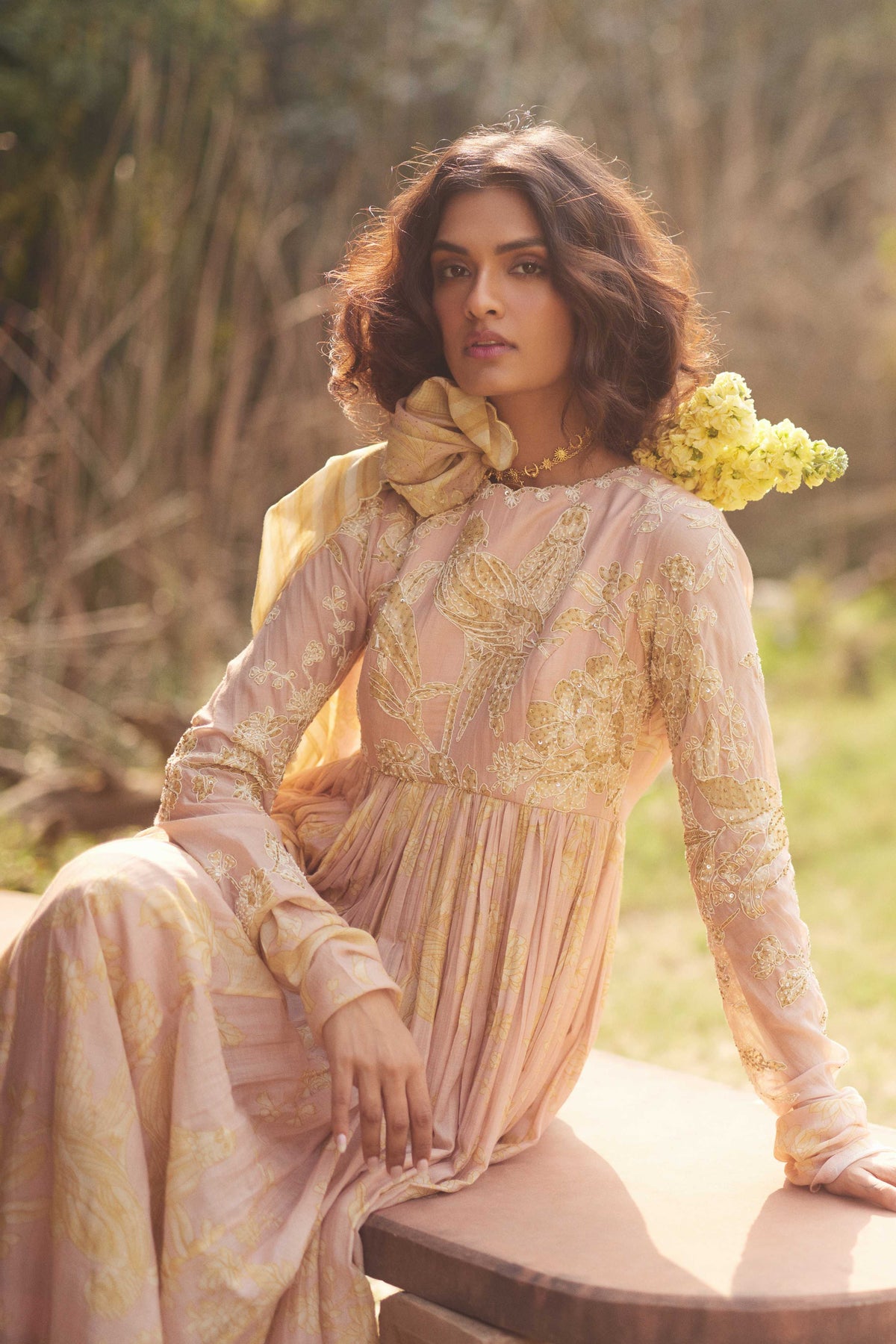 Muted Pink Embroidered Anarkali Set