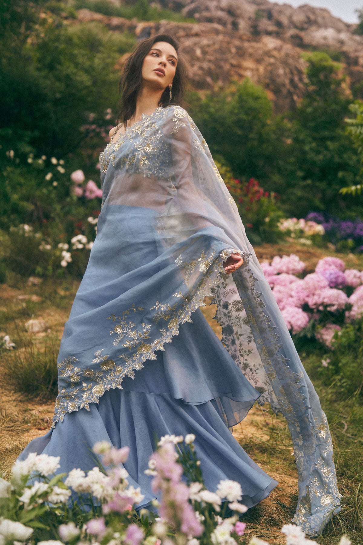 Zari Cutwork Ruffle Saree Set