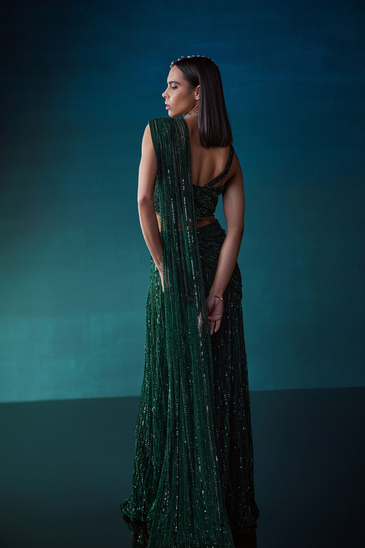 Emerald Drape Saree With Blouse
