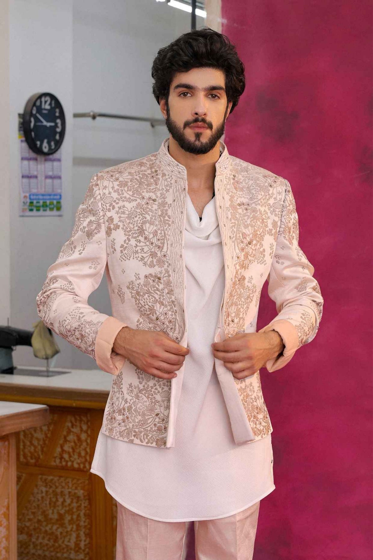 Pastel Pink Bandhgala Set