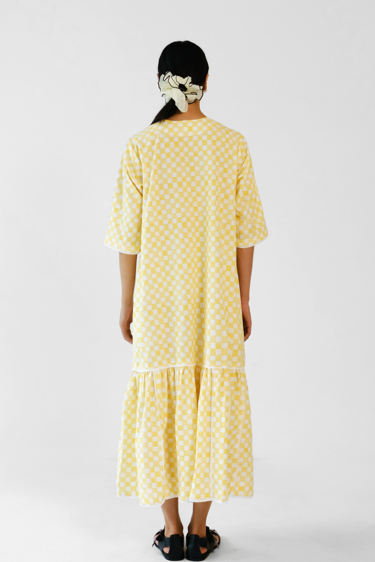 Yellow Checks Applique Dress