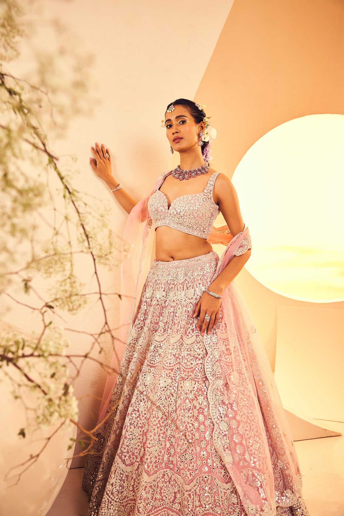 Carnation Pink Mirror Lehenga