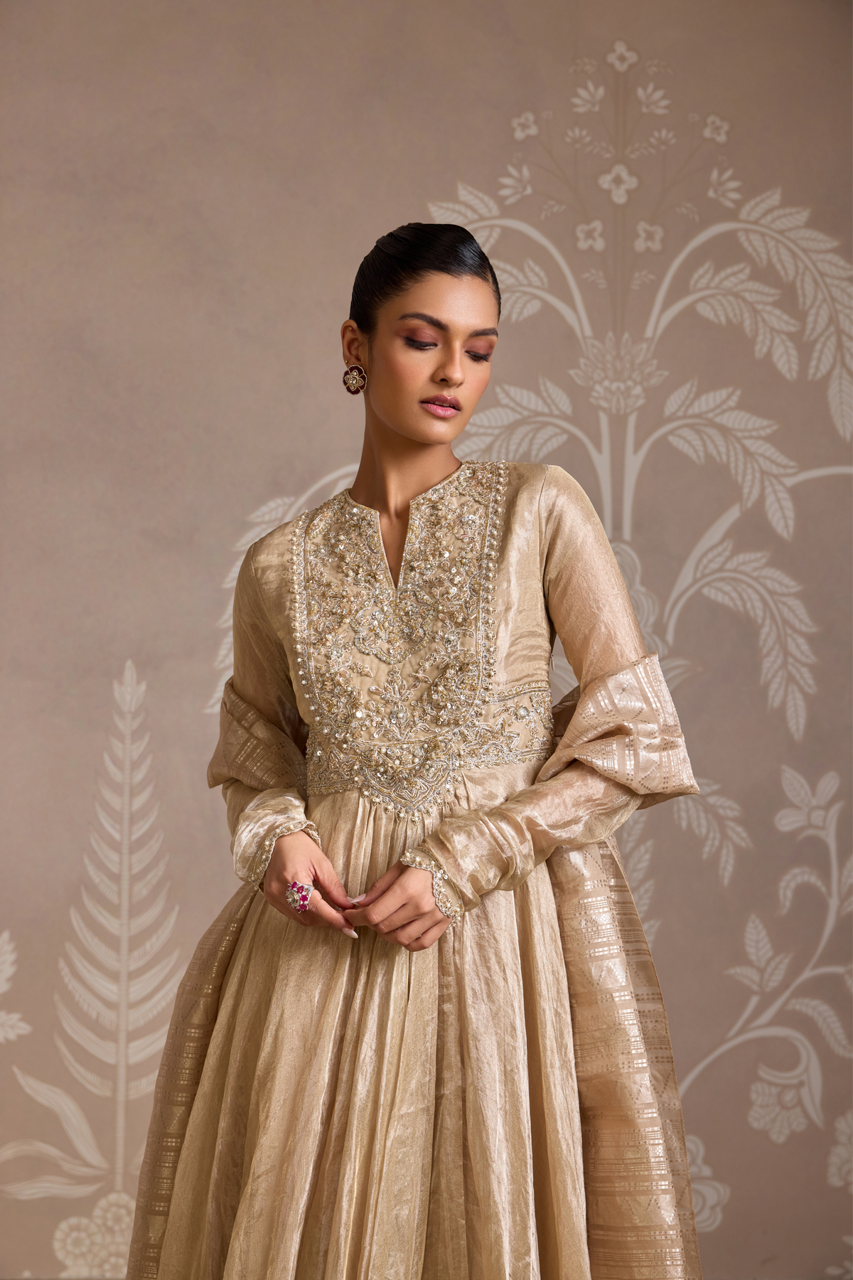 Gunmetal Gold Anarkali Set