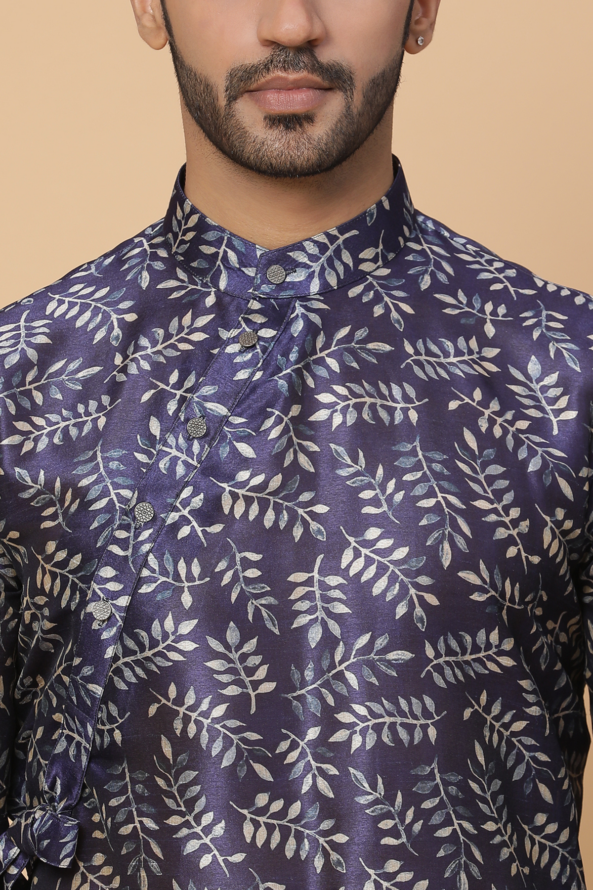 Blue side knot silk kurta