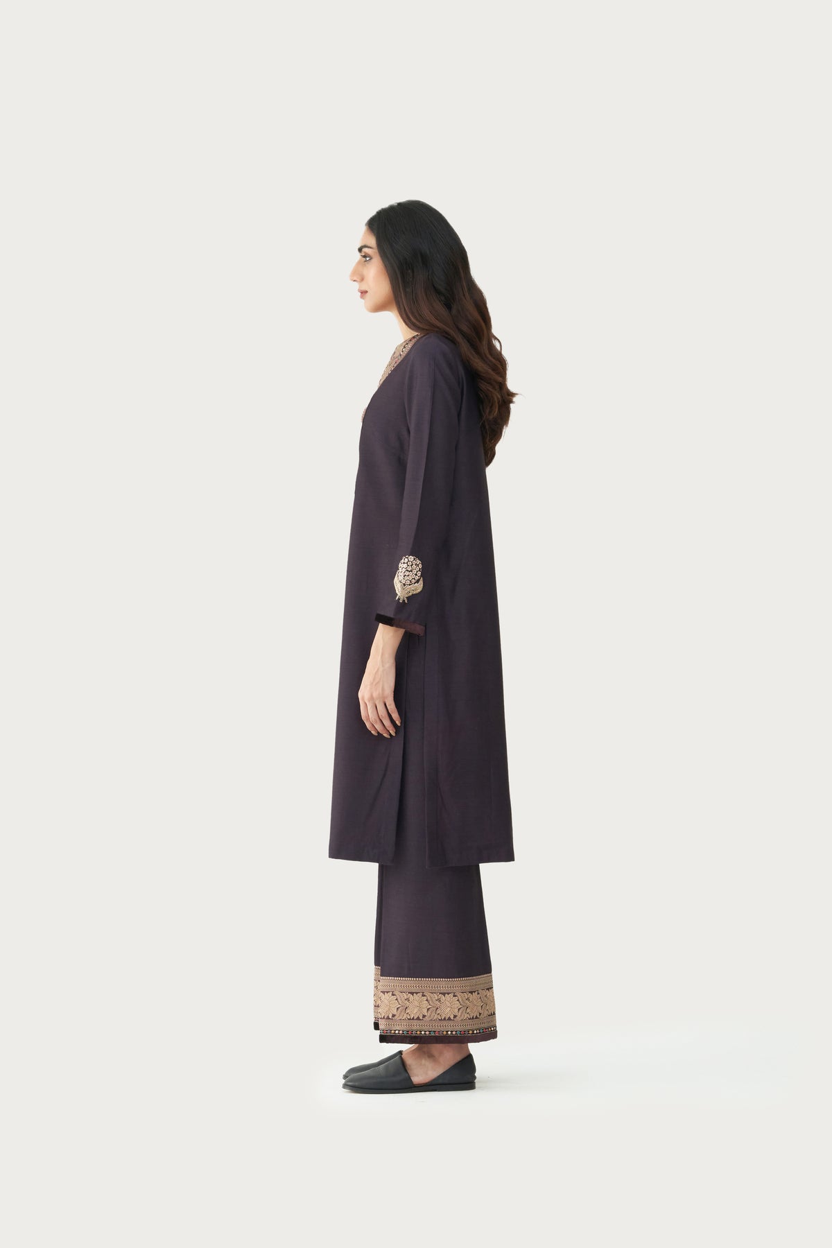 Calicut slate charcoal long kurta pant set