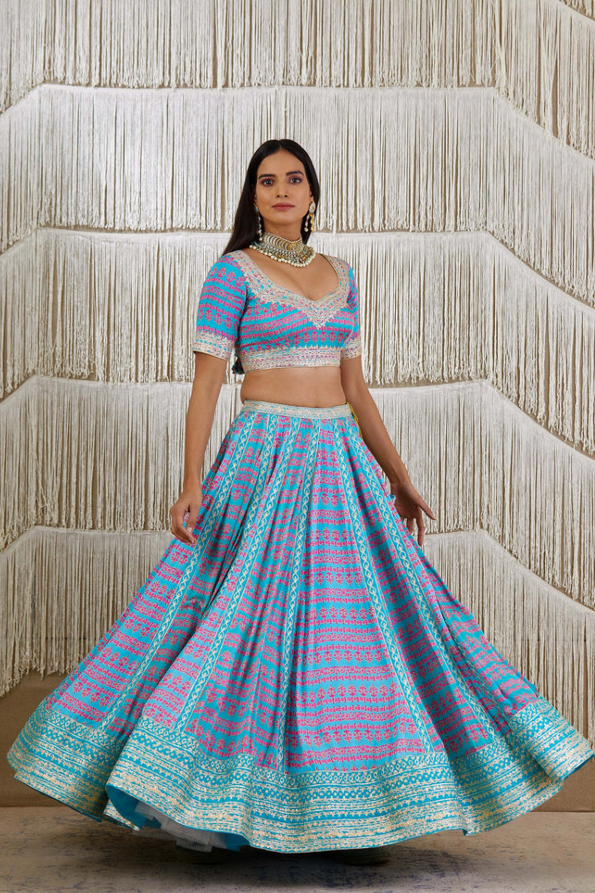 Sky Blue Gota embroidred lehenga set
