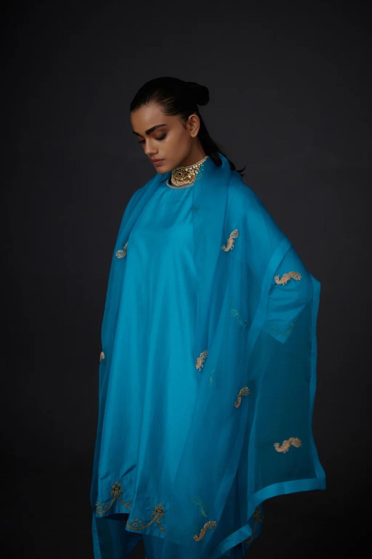 Turquoise Embroidered Dupatta