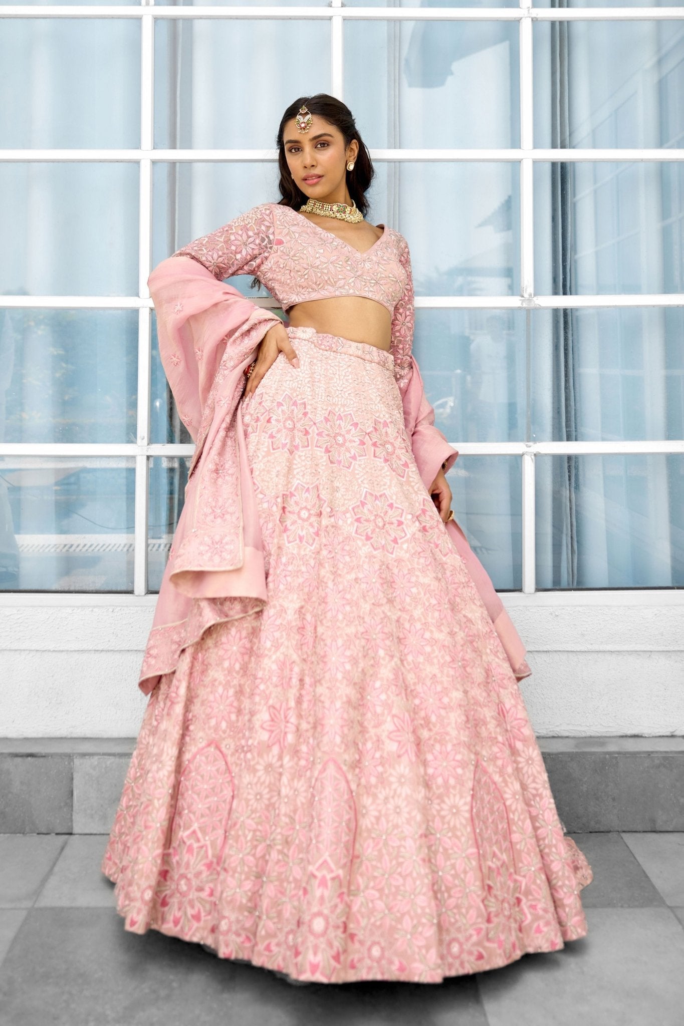 Blush Blossom Lehenga Set - Shasha Gaba - Elahe