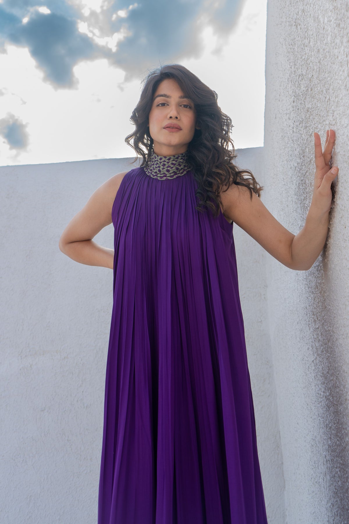 Purple-green Gather Gown