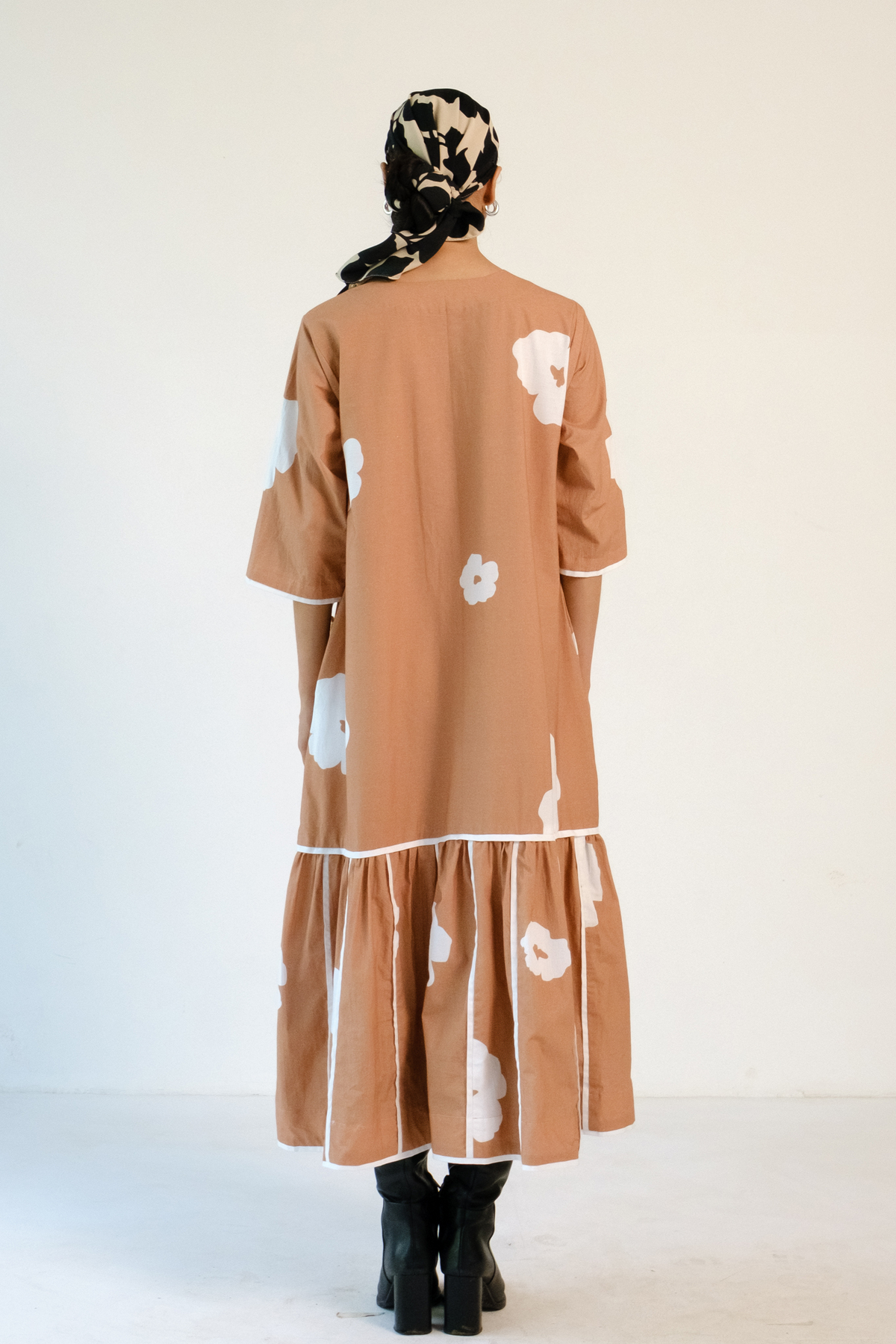 Brown Poppy Applique Dress