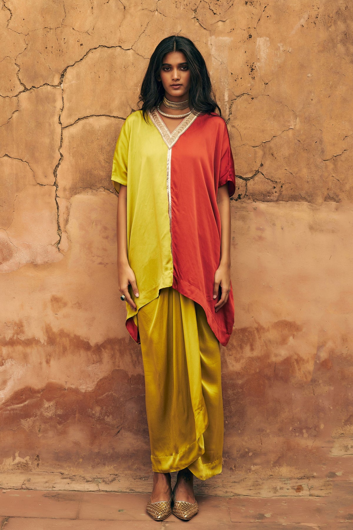Half-and-half Kaftan Skirt Set