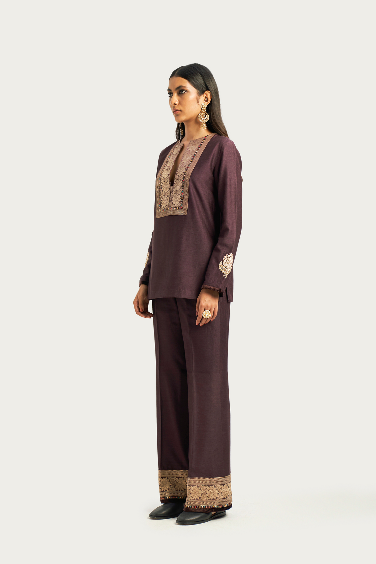 Calicut slate charcoal short kurta pant set