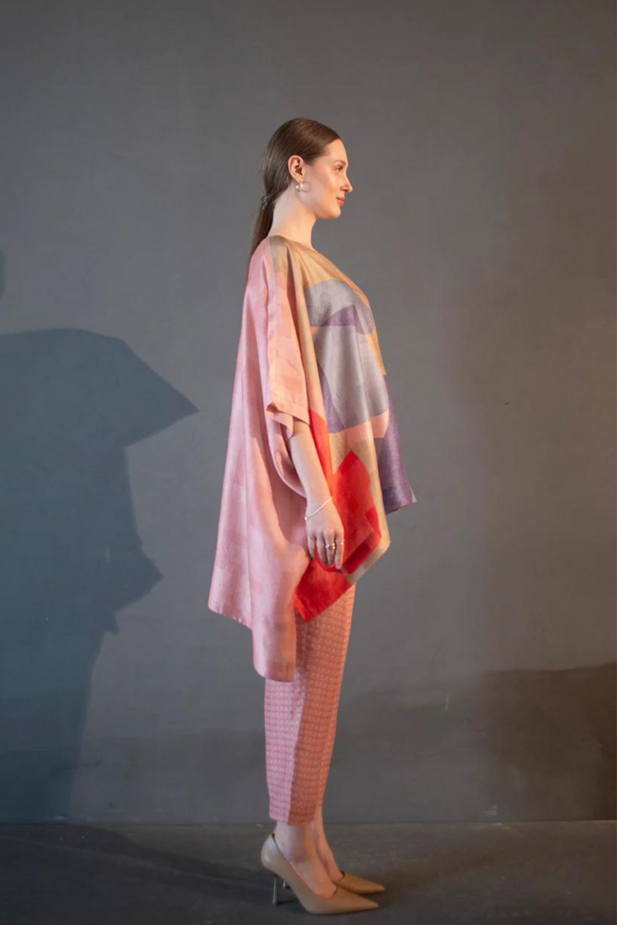 Peach &amp; Blue One Side Kaftan Sleeve Set