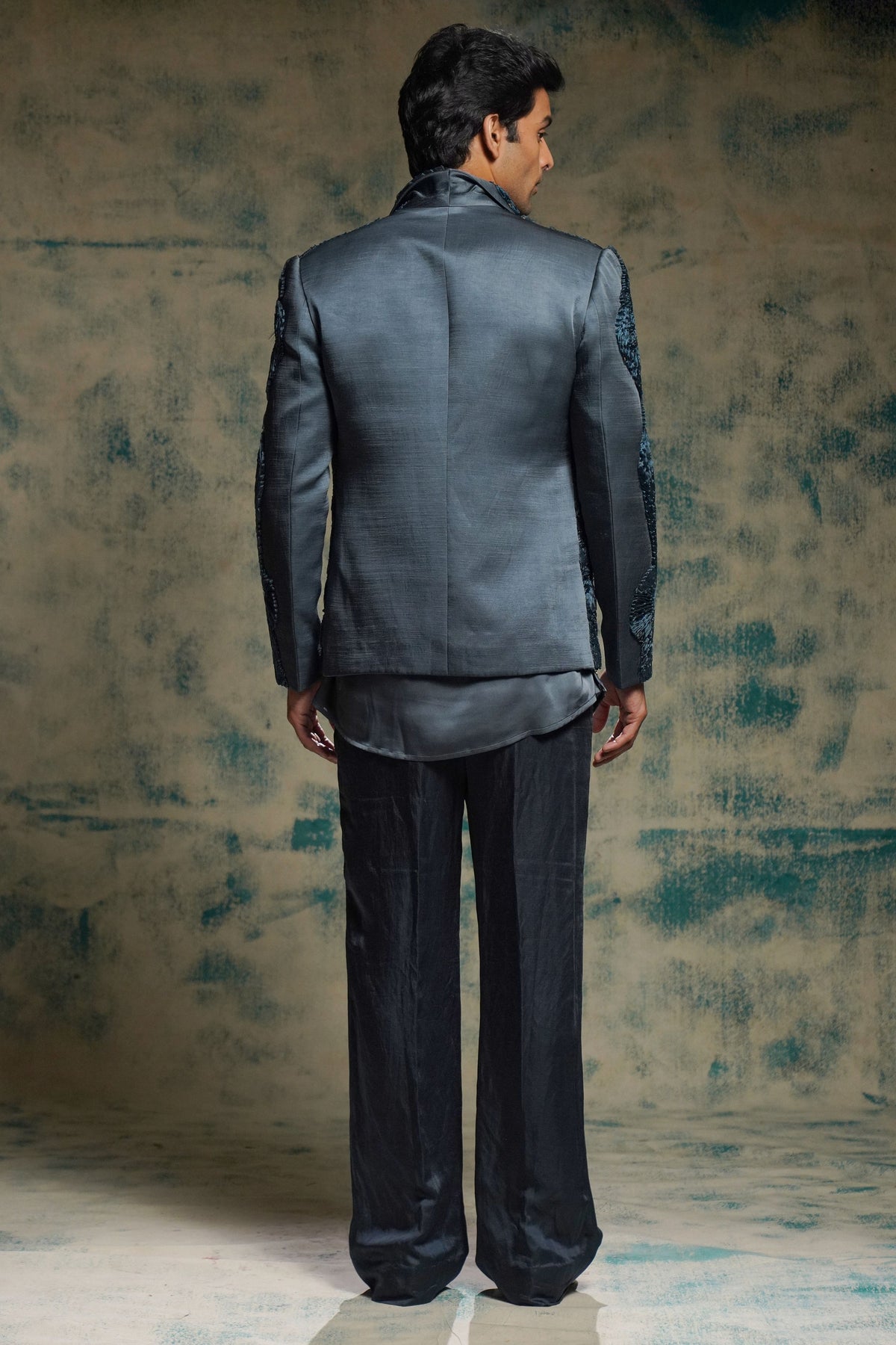 Charcoal Blue Short Jacket Set