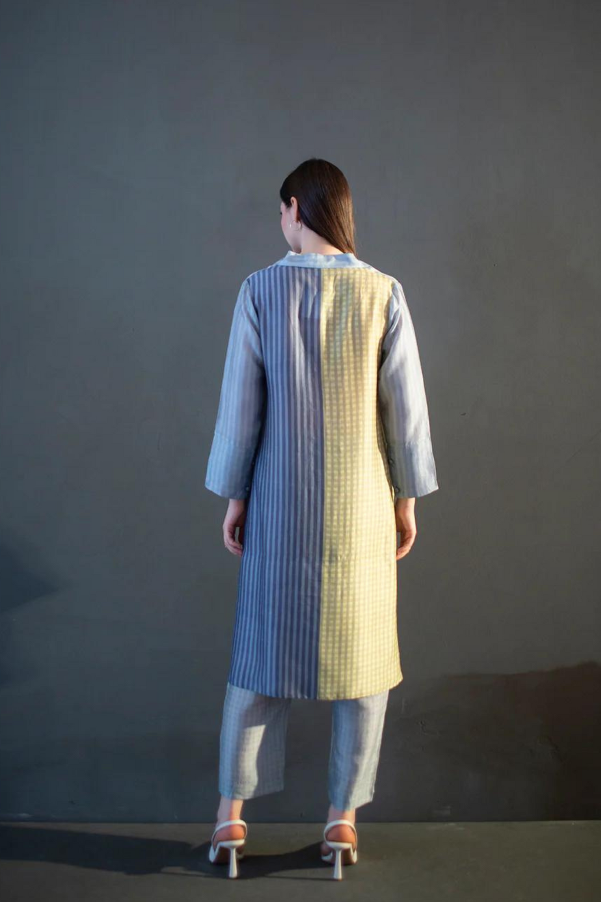 Blue Abstract Geometric Dupion Silk Tunics Set