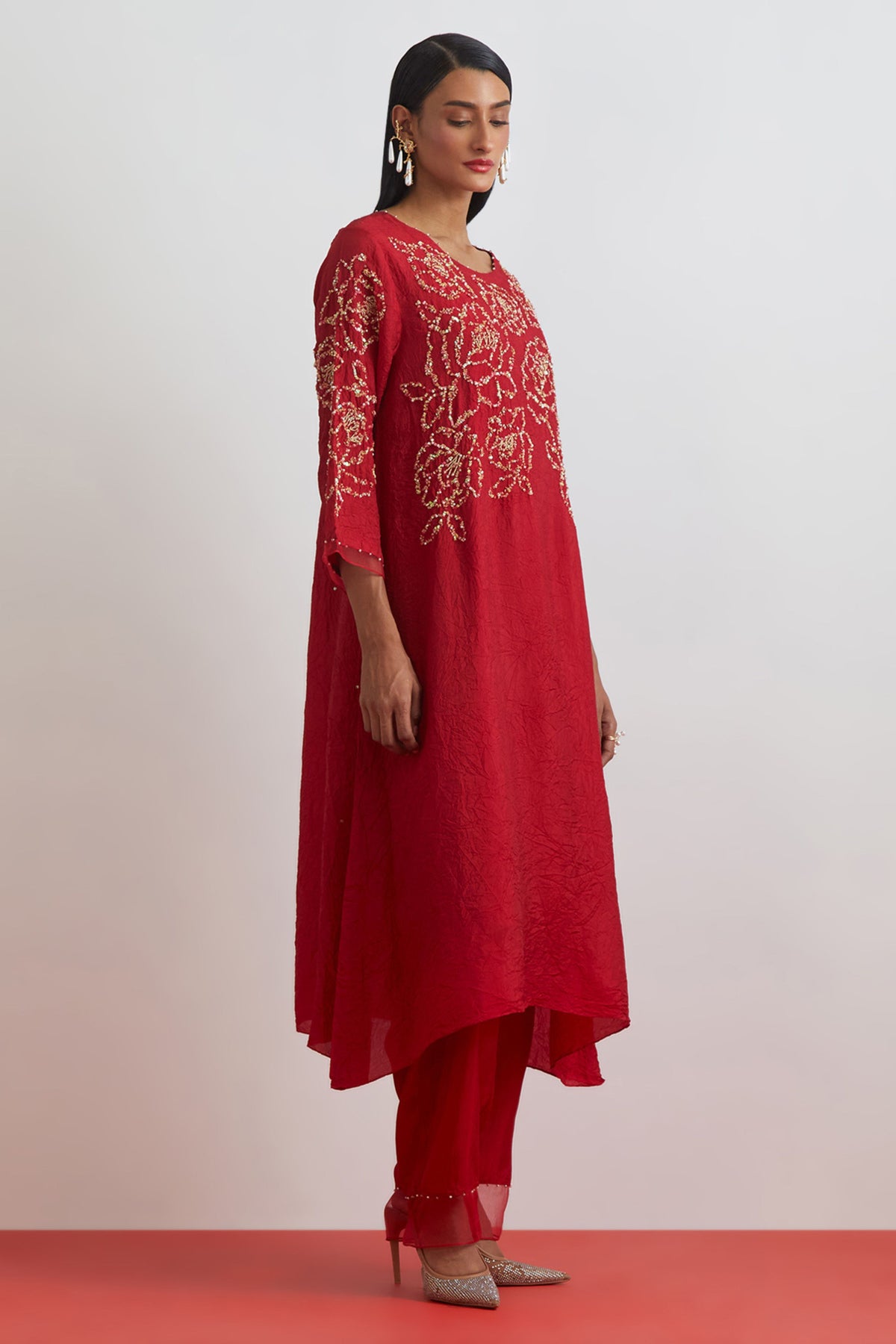 Ruby Floral Encrusted Kurta Set