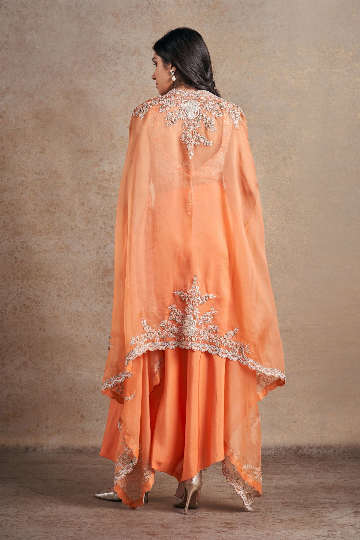 Sumptuous Coral Orange Cape Set