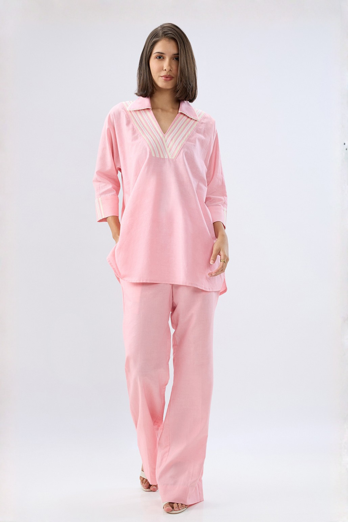 Pink V-neck Co-ord Set