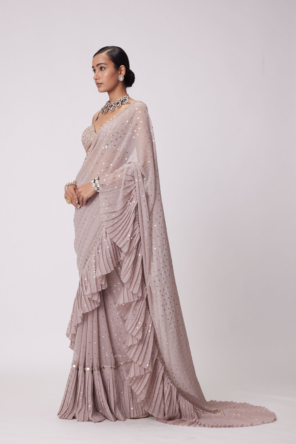 Ash Pink Saree Set