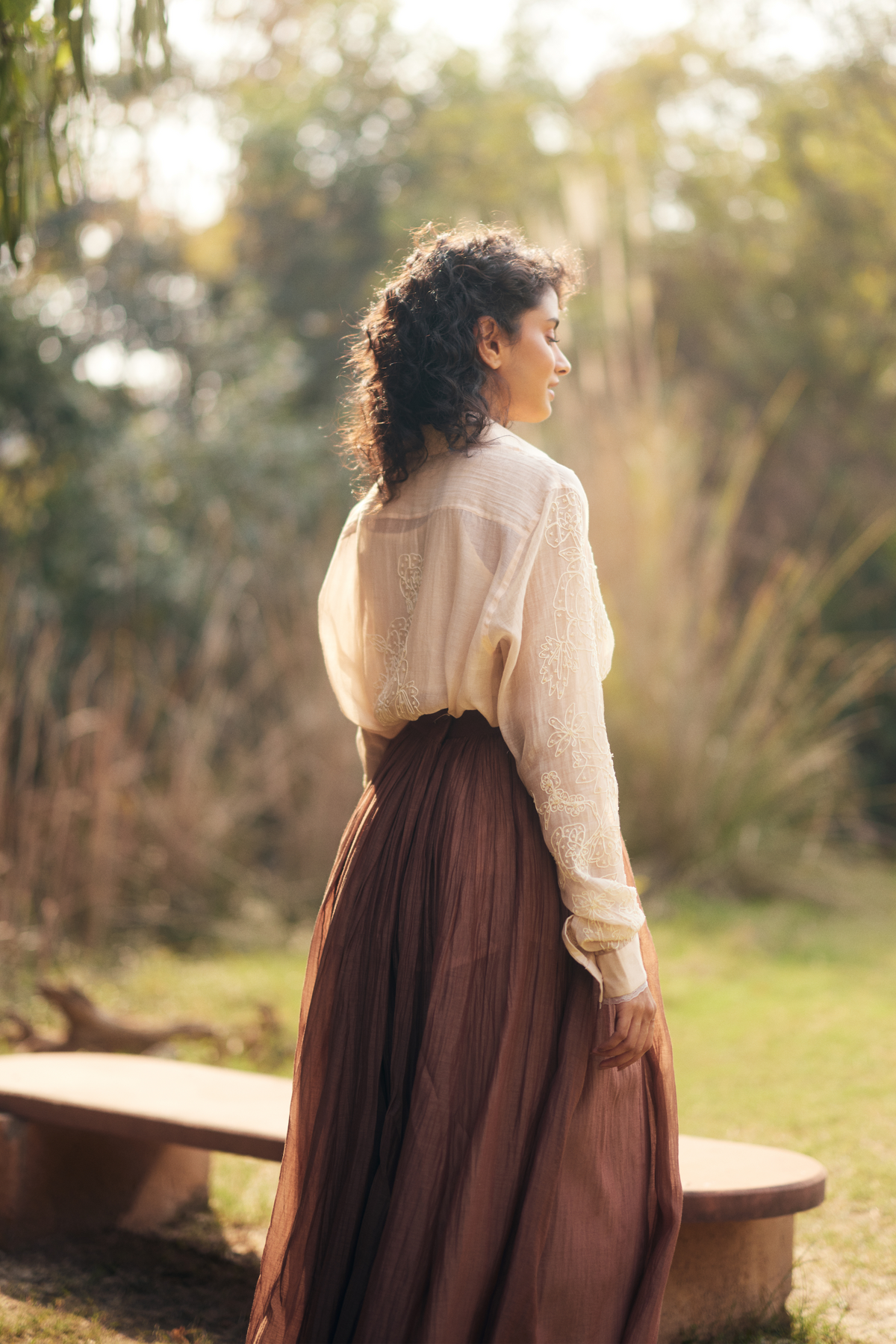 Ivory and Brown Skirt Set