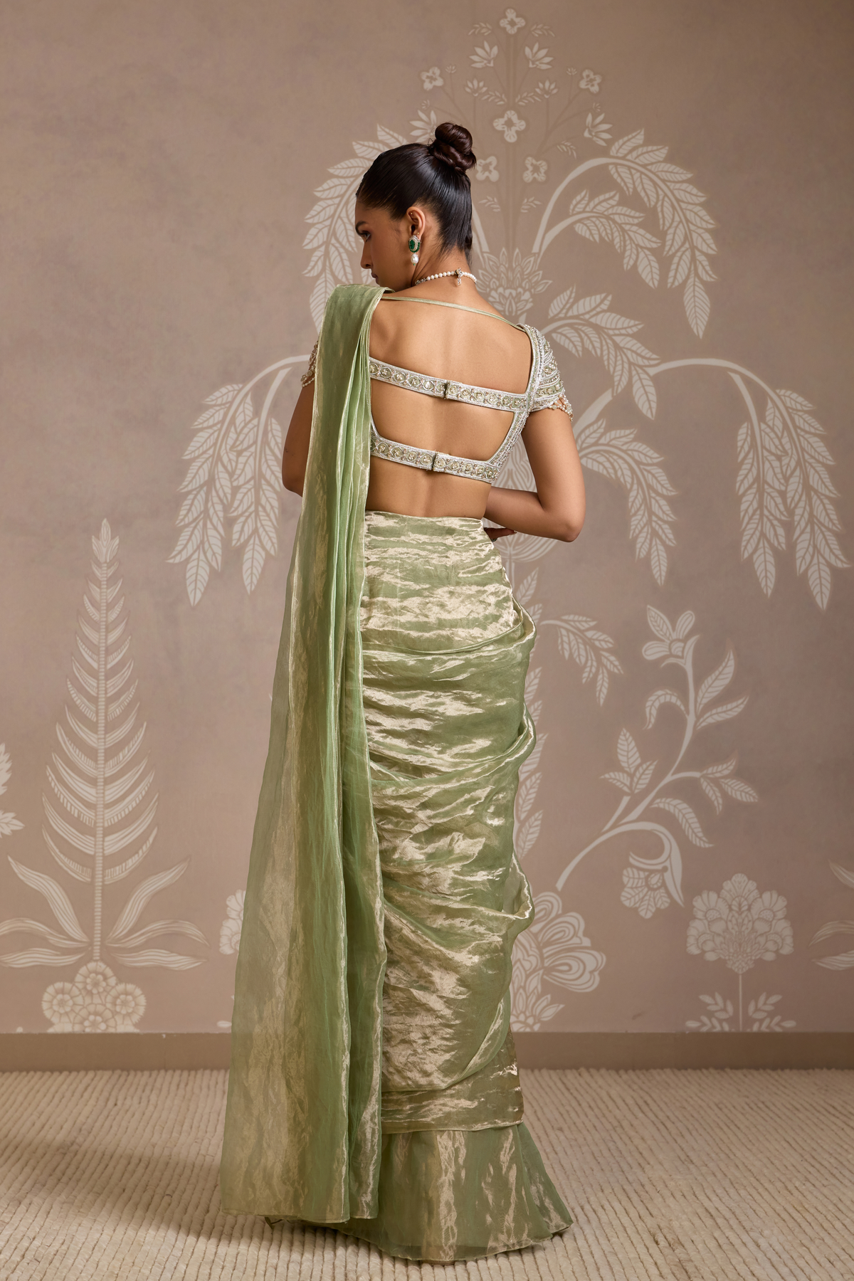 Mint Gold Drape Saree Set