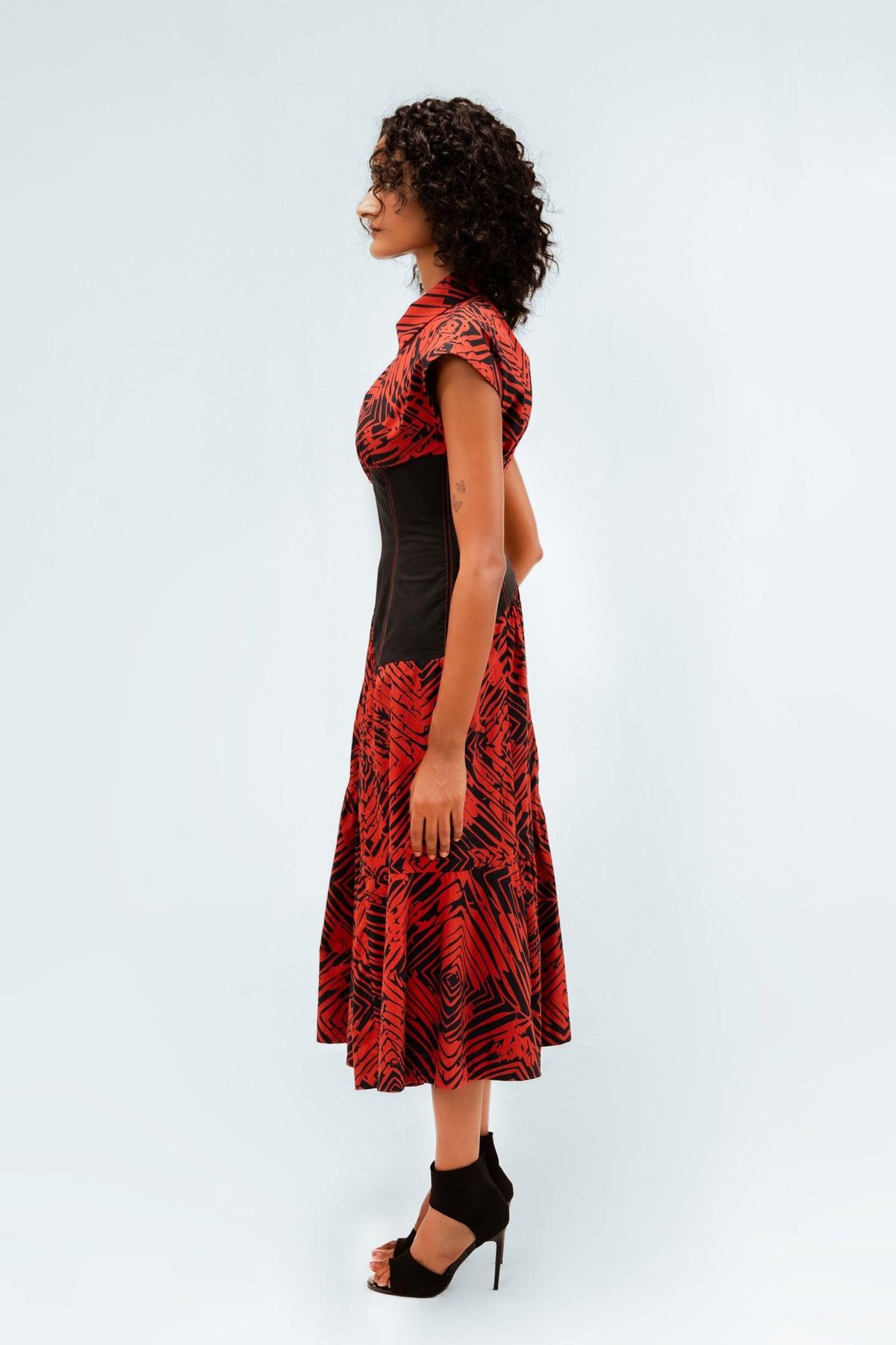 Florix Print Basque Tiered Dress