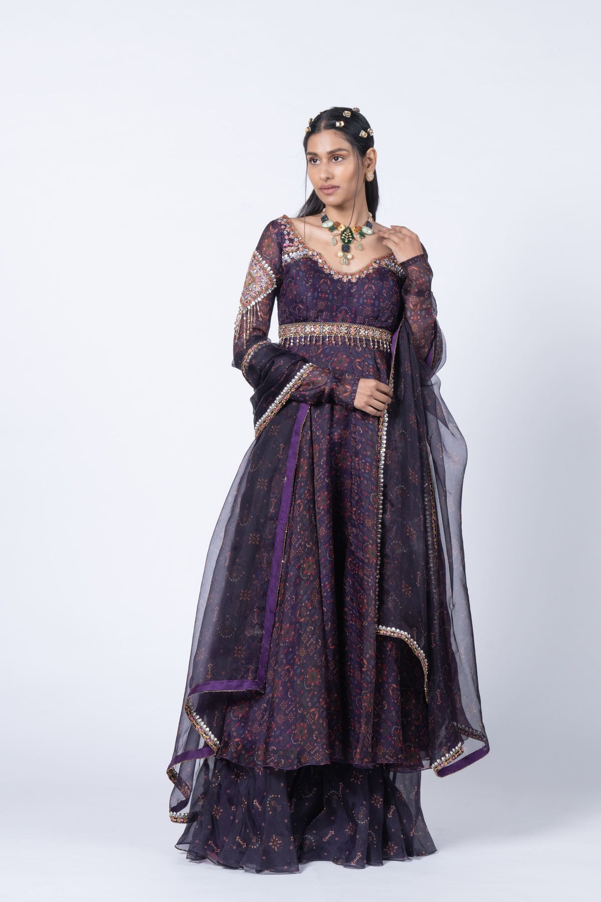 Jaal Printed Embroidered Anarkali Set