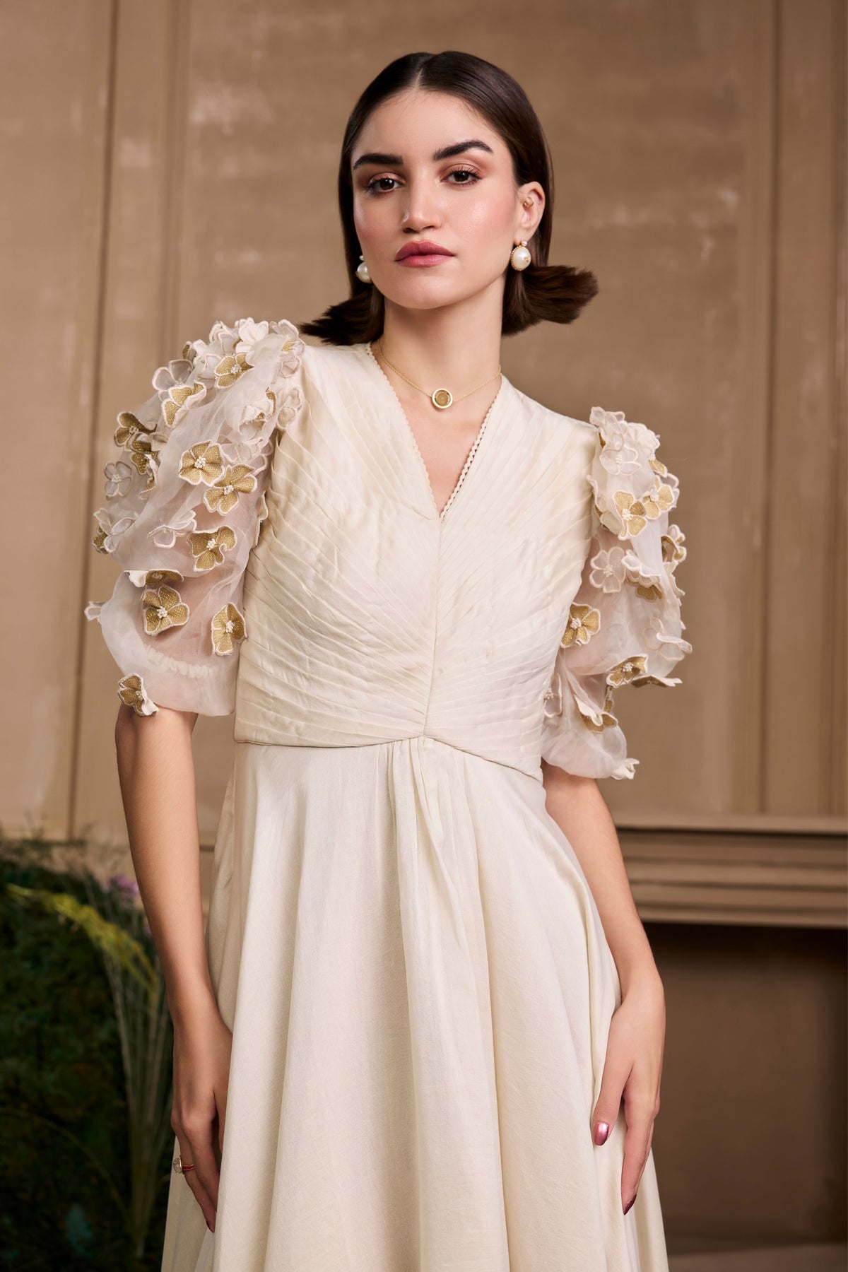 Ivory &amp; Gold Embroidered Dress