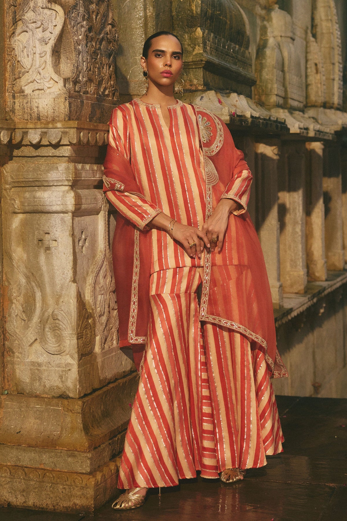 Stripe Kurta Sharara Set