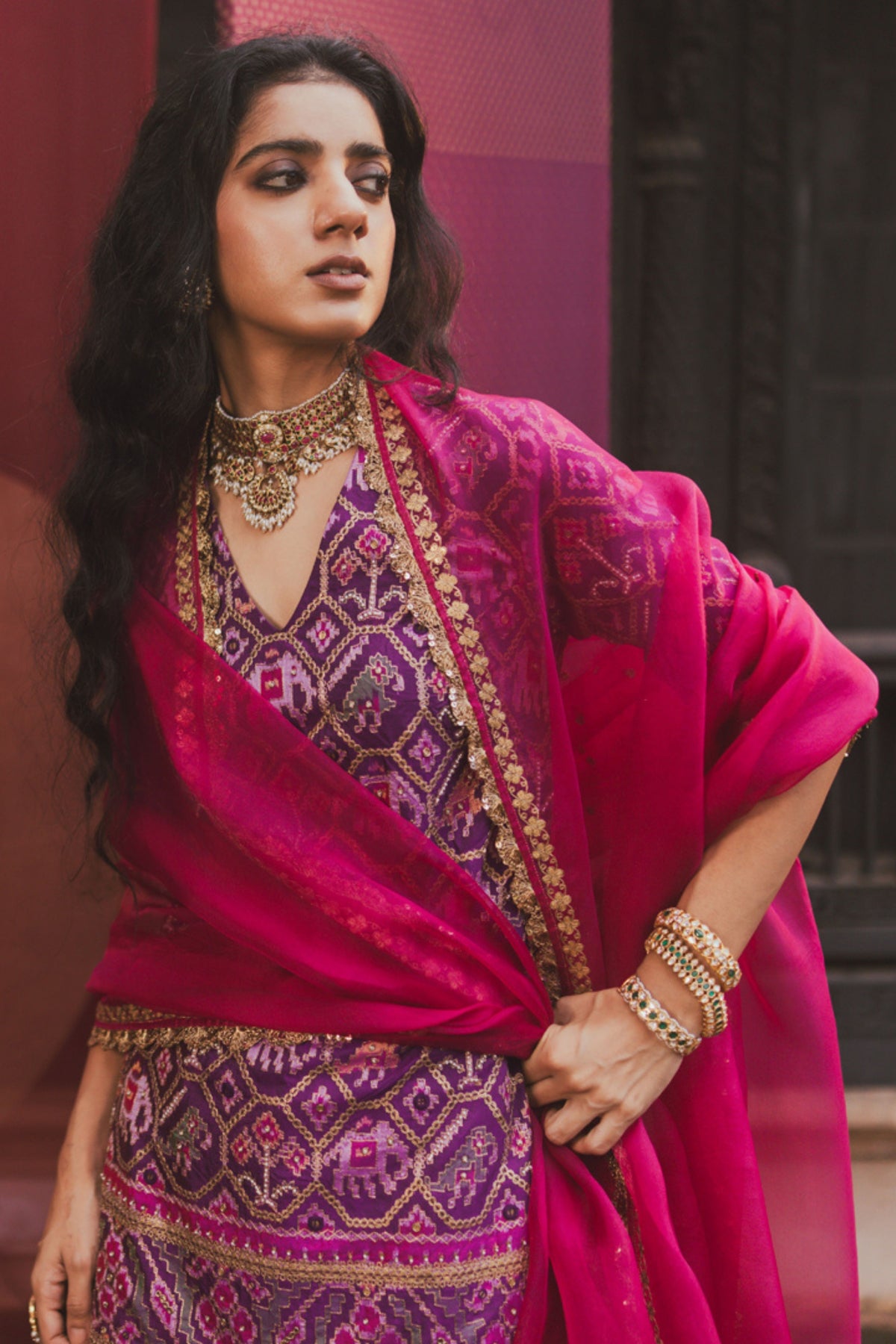 Magenta Organza Dupatta