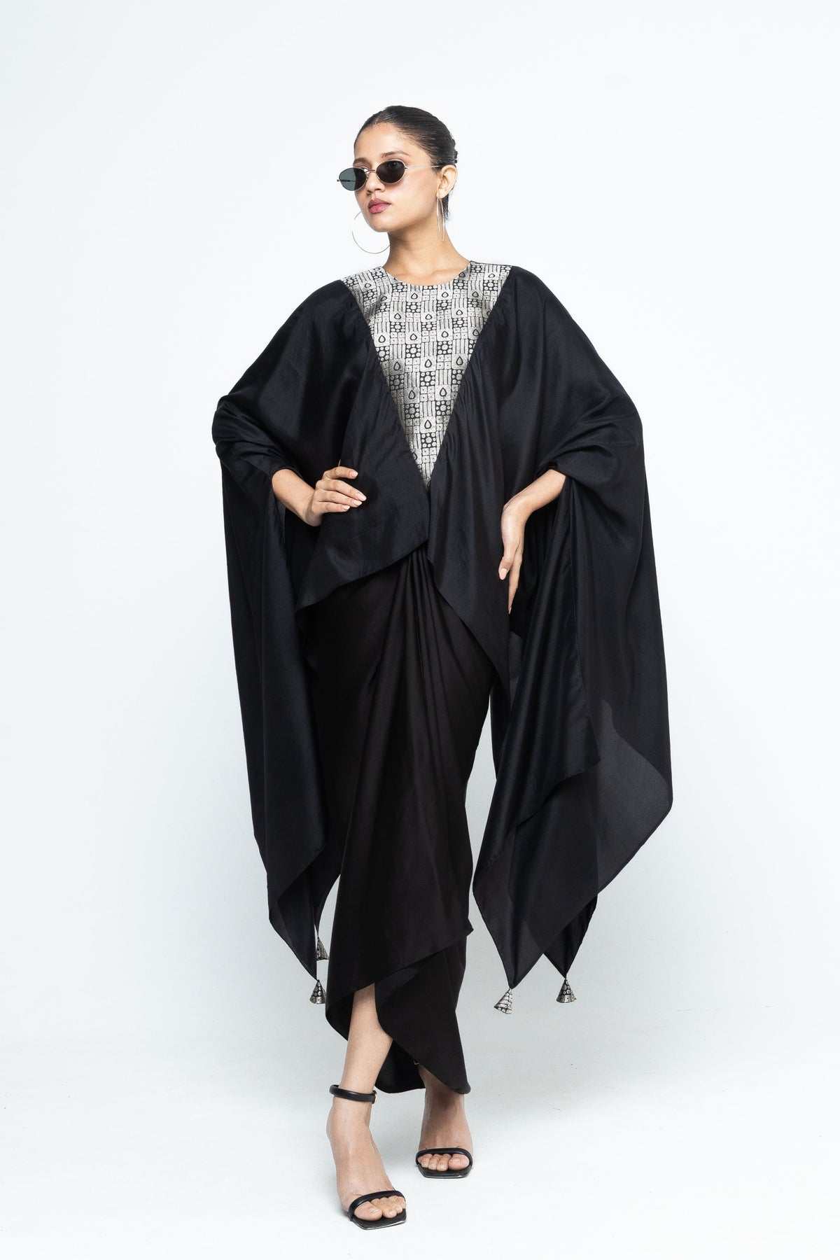 Statement Asymmetrical Black Cape Set