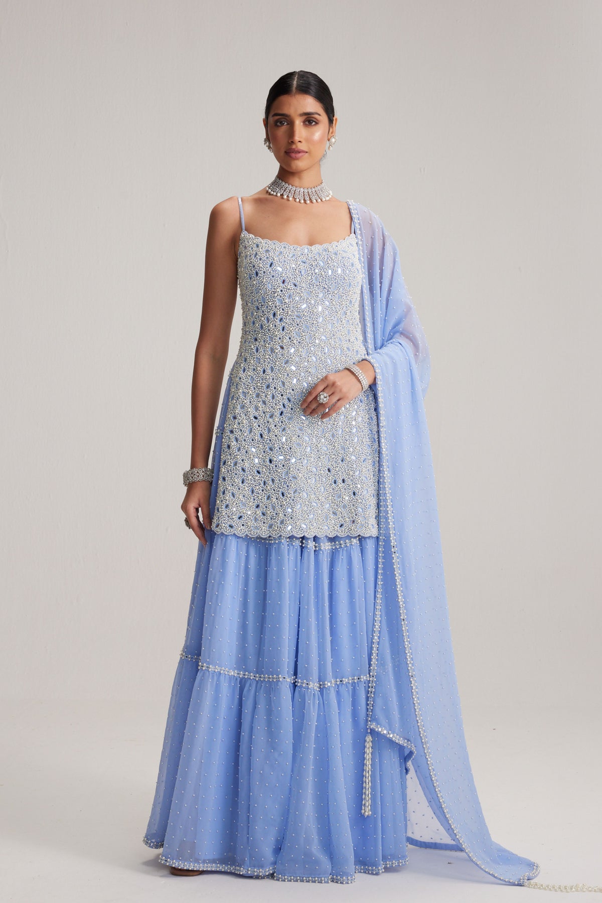 Dew Blue Sharara Set