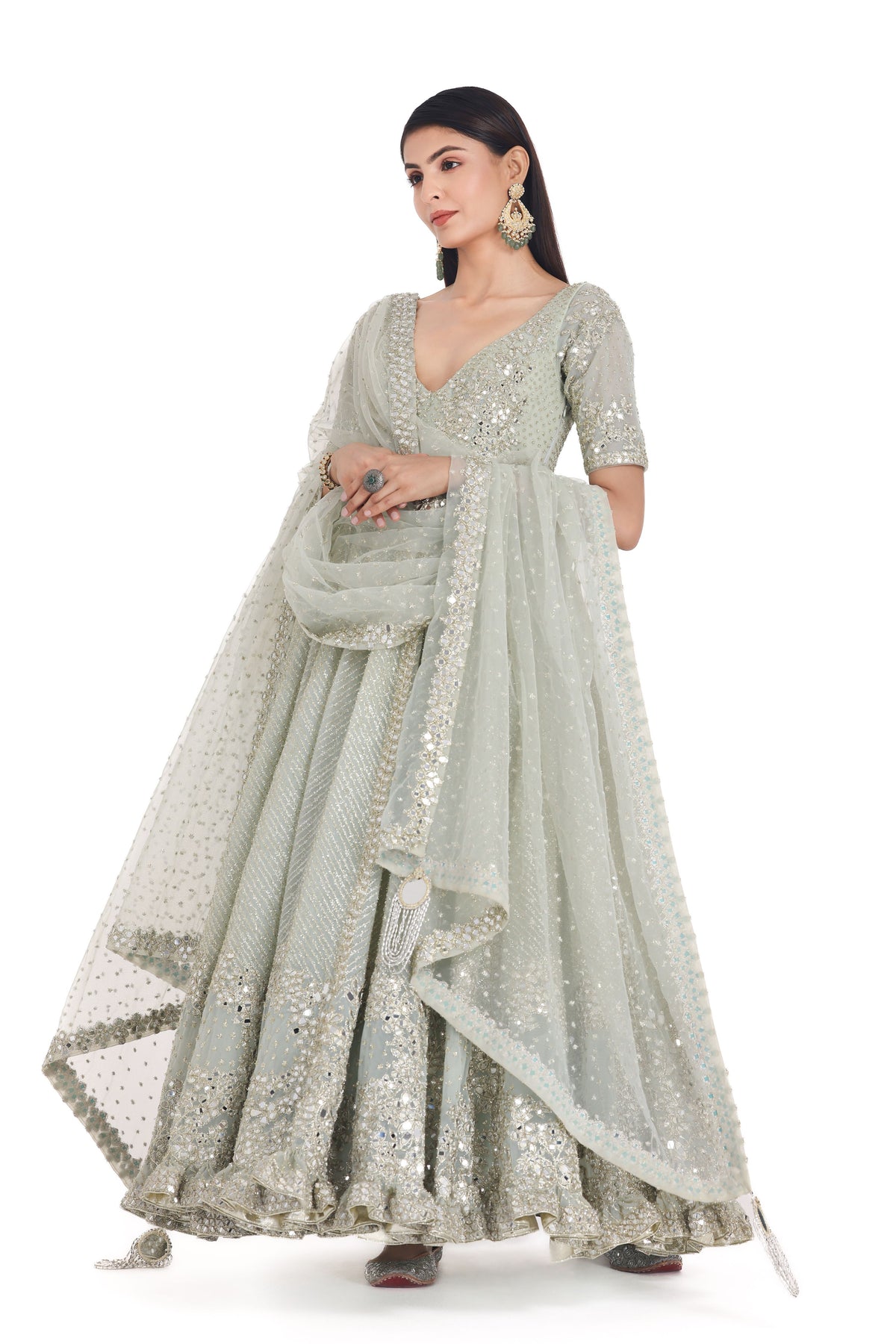 Grass Green Anarkali Set