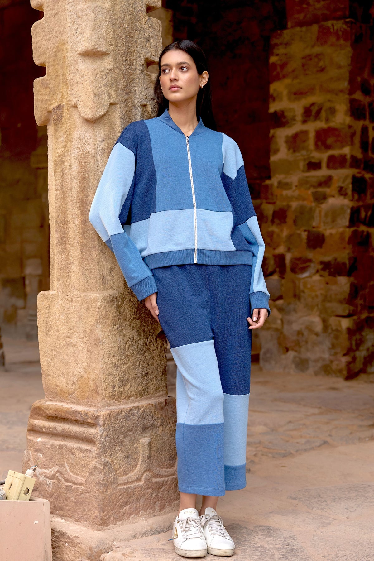 Indigo Blocked Zip Sweatshirt