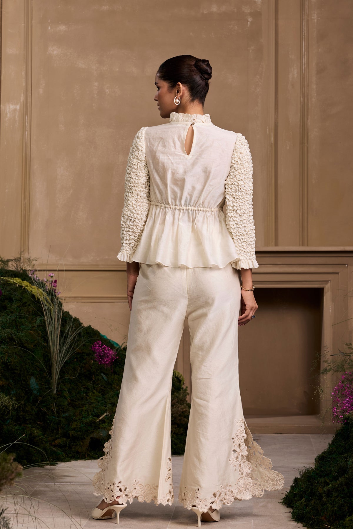 Ivory Pattern Smocked Top