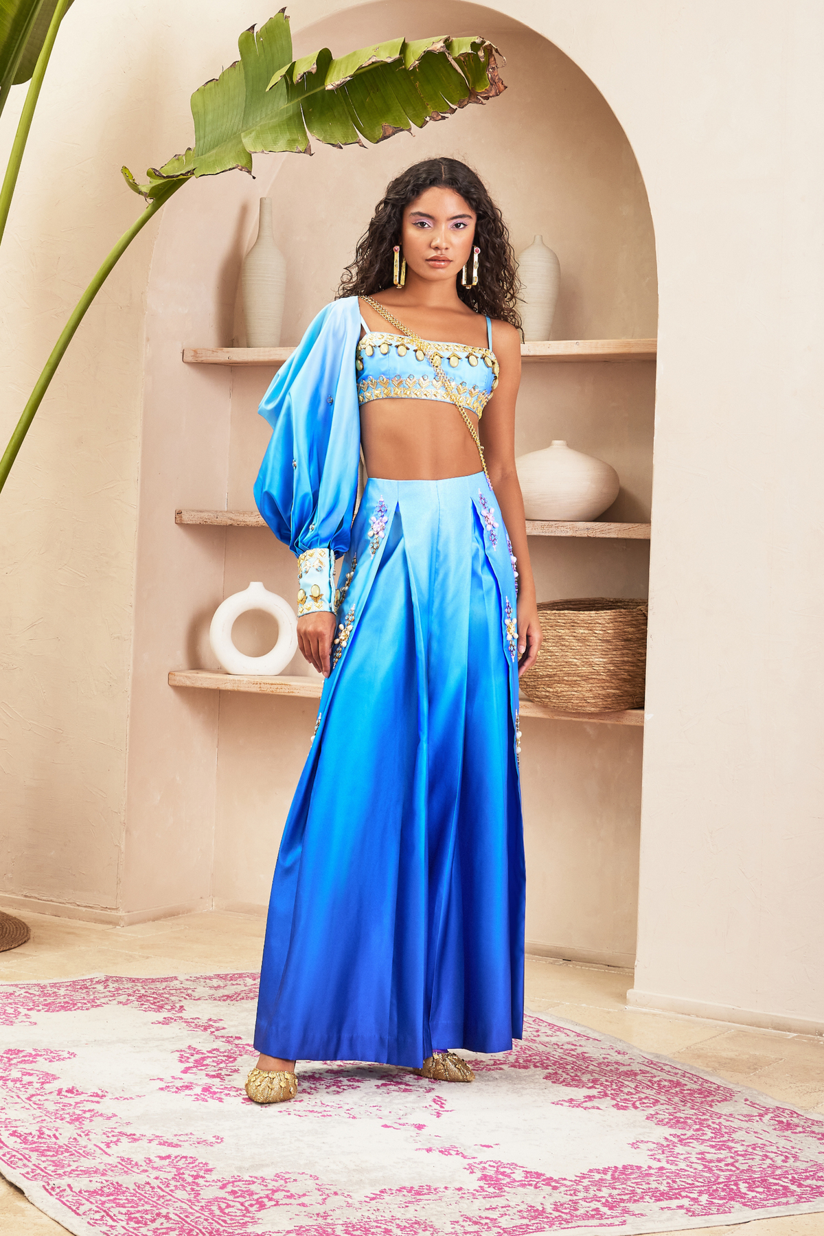 Blue Ombre Pants With Bustier and Solo Sleeve