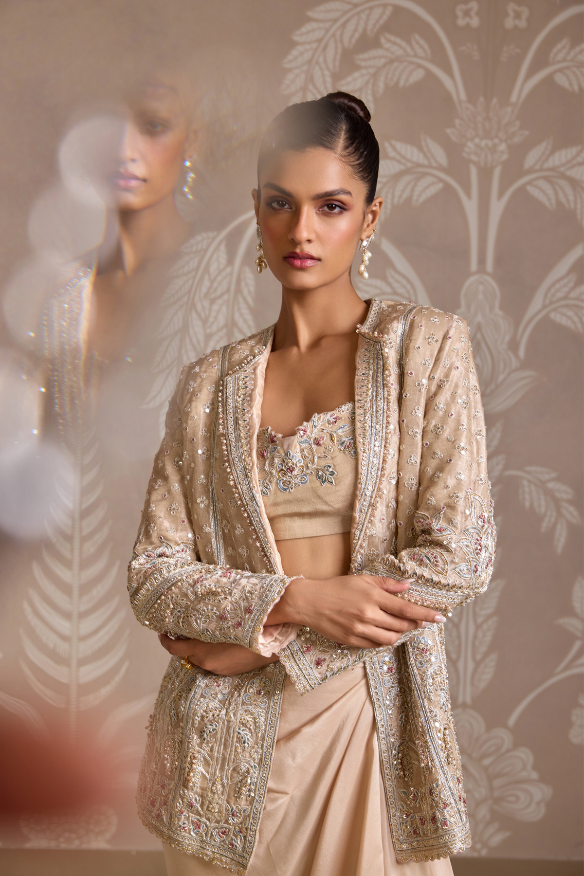 Gunmetal Embroidered Jacket Set