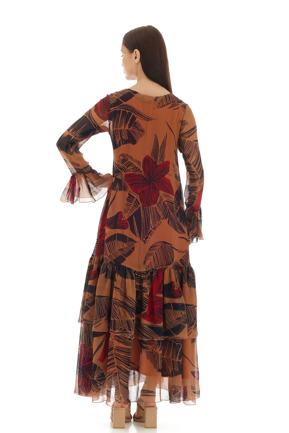 Orange Floral Long Dress