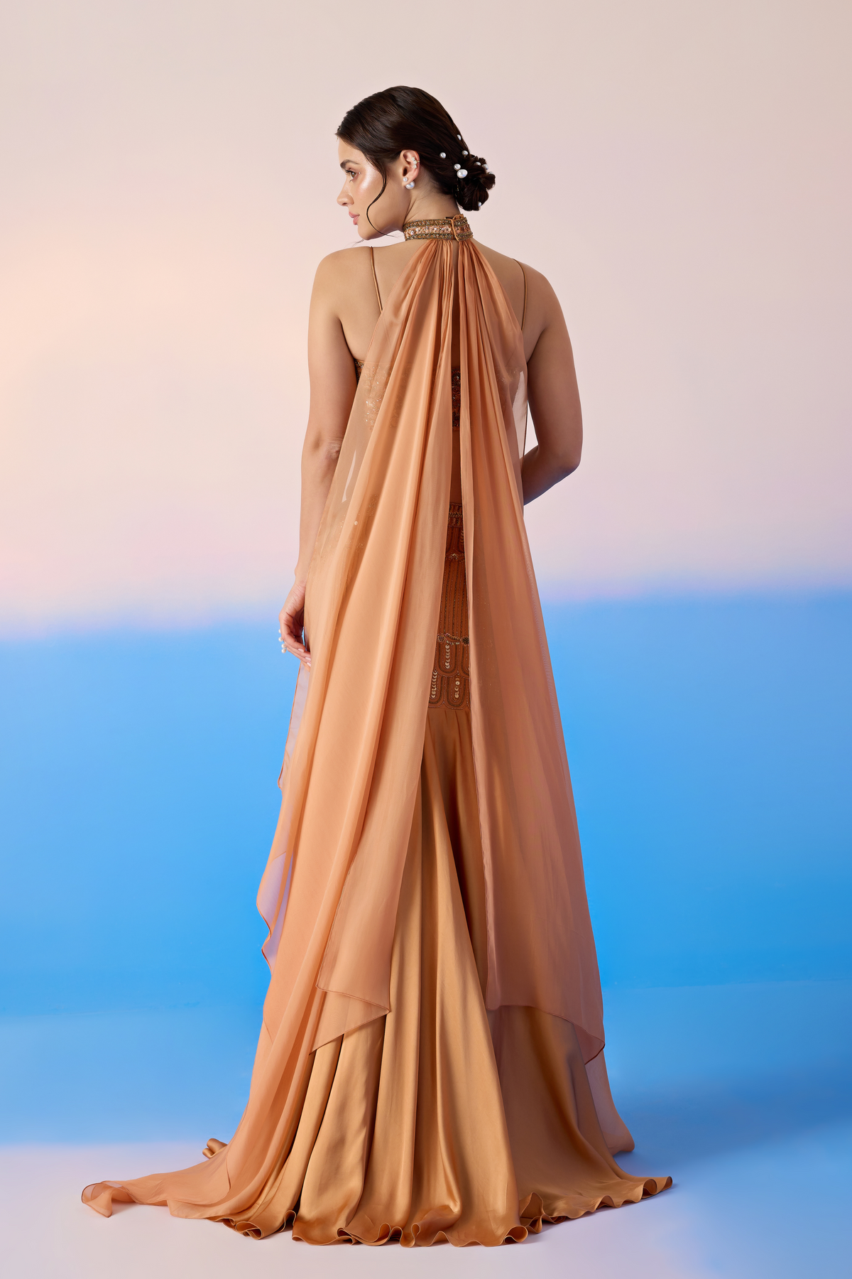 Salmon Embroidered Lehenga Set