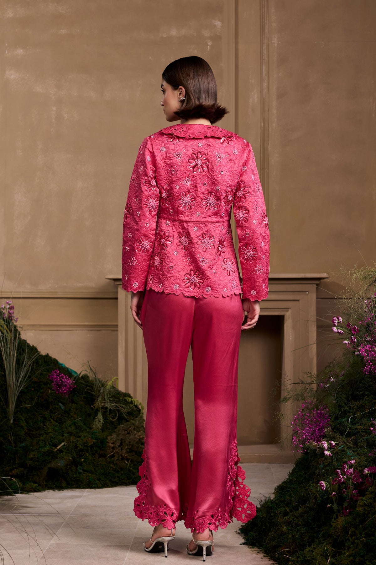 Fuchsia Cutwork Bell Bottom Pant