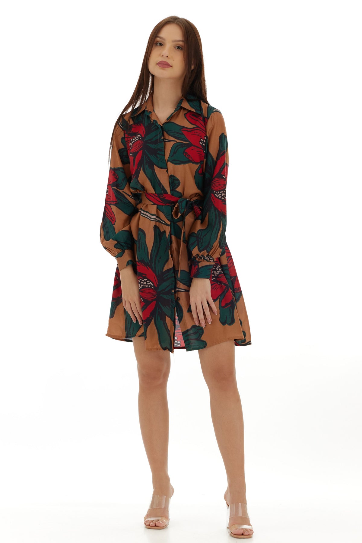 Beige and Green Dress