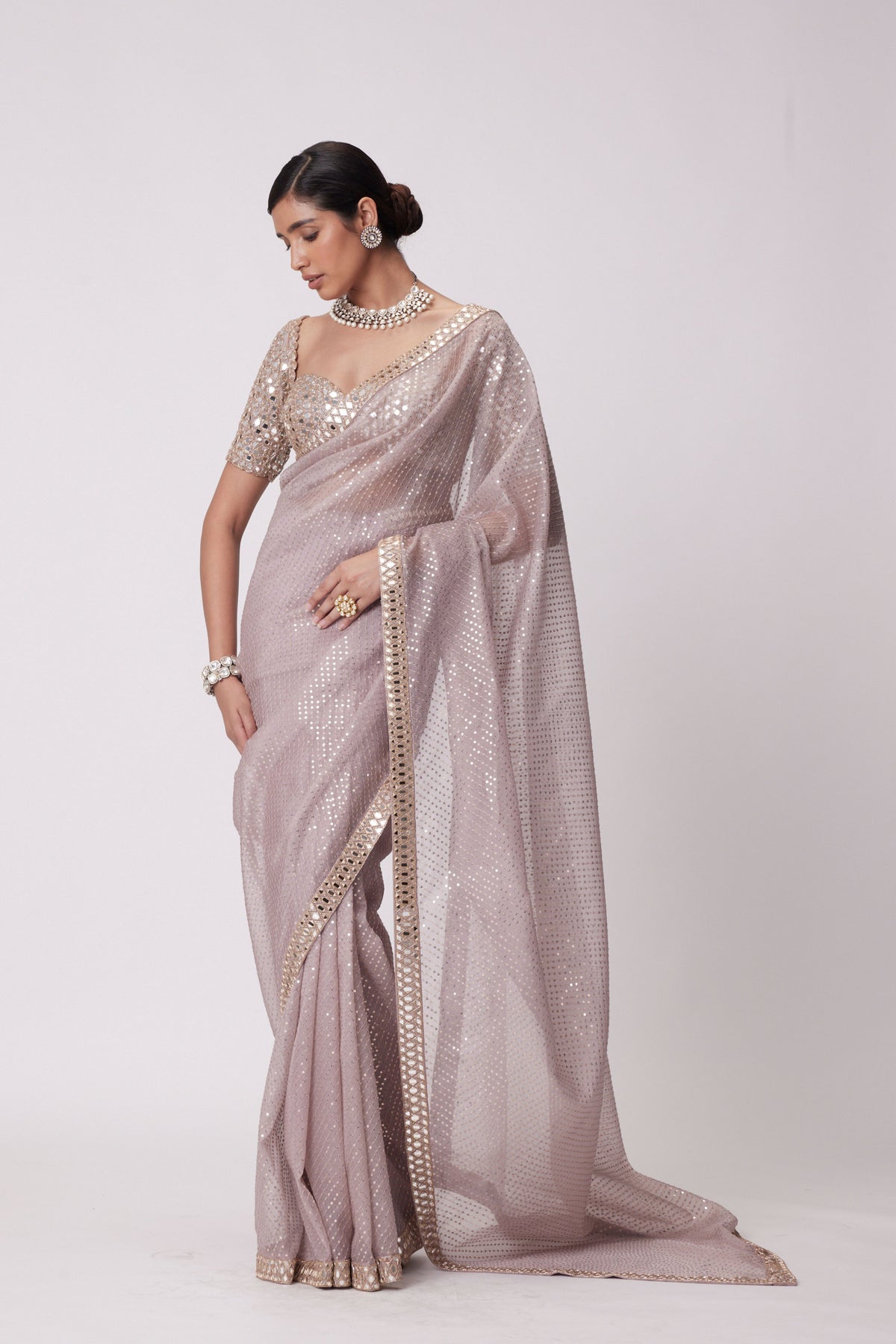 Ash Pink Saree Set