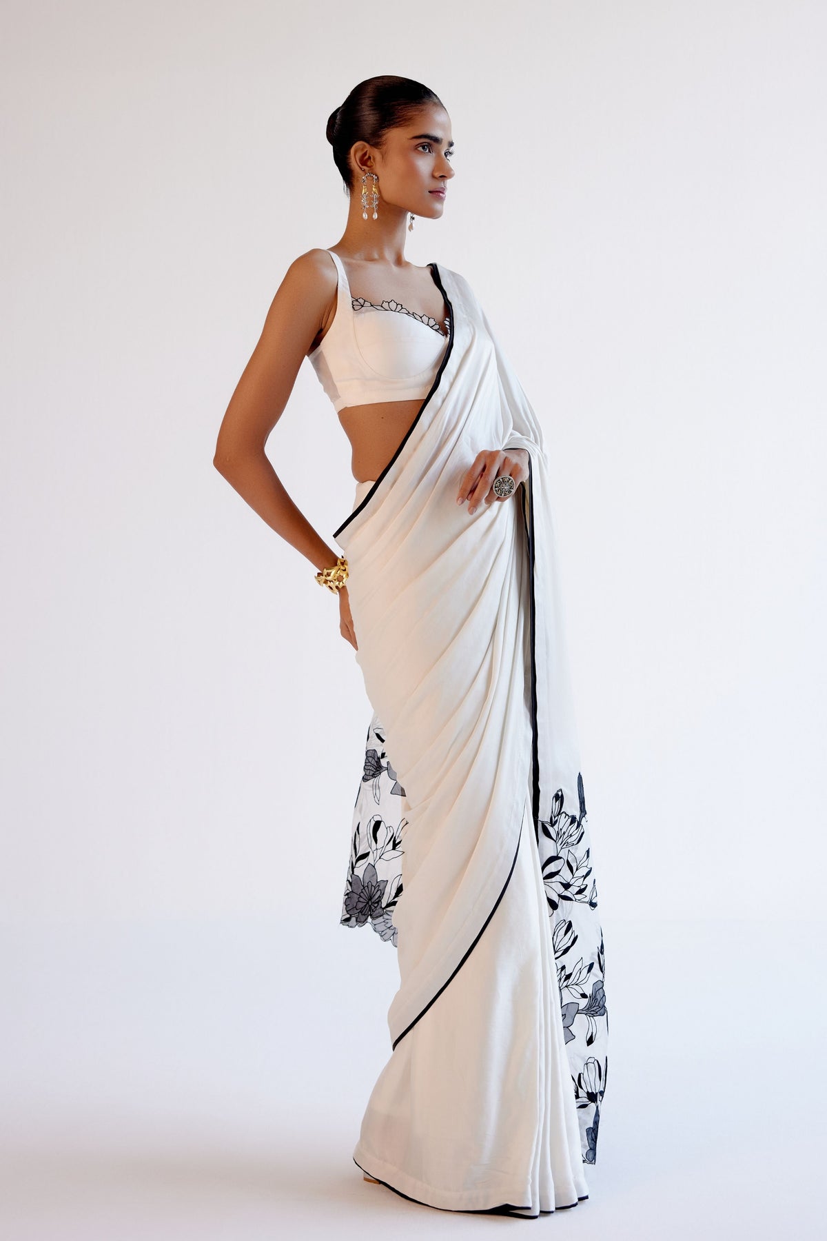 Ivory Modal Satin Saree Set