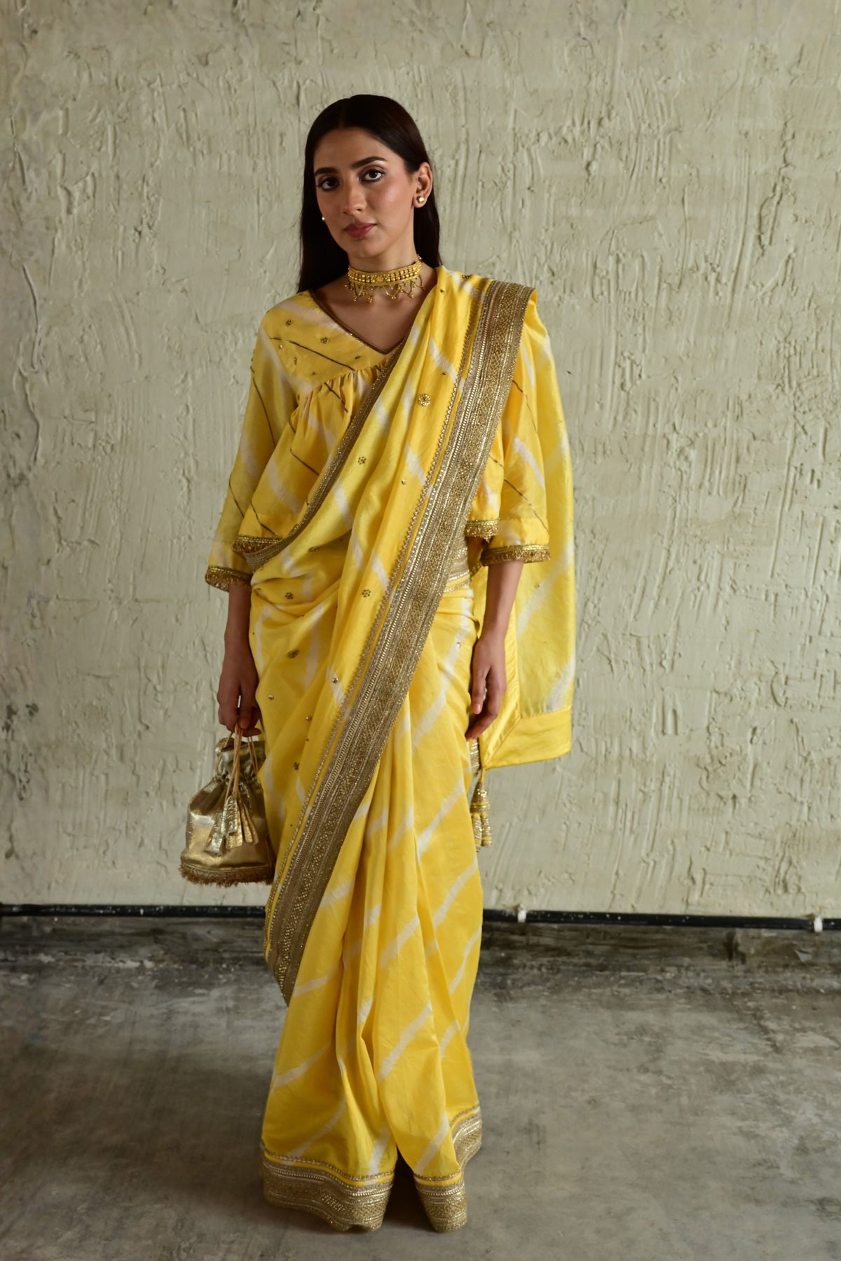 Yellow Leheriya Urmila Saree