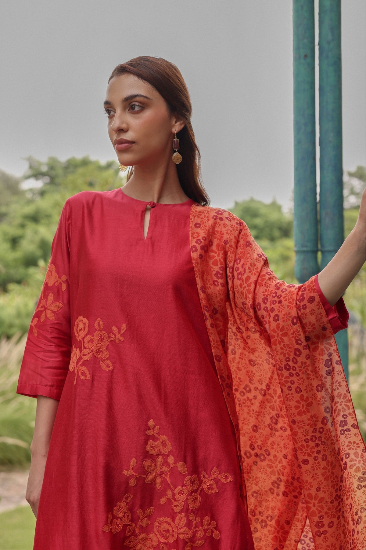 Berry Applique Floral Kurta Set