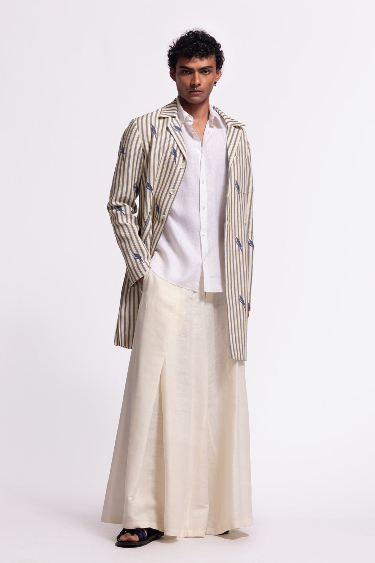 Ivory Bird Printed Long Jacket