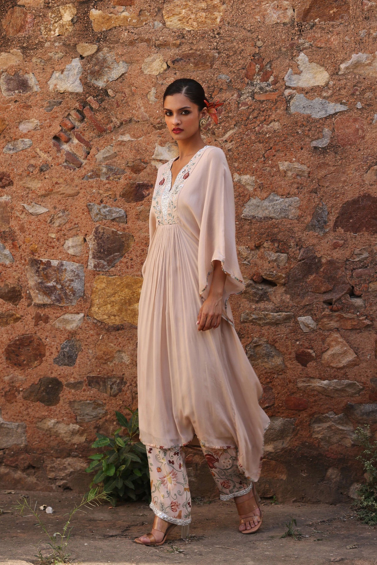 Prisha Printed Kaftan in Blush Pink